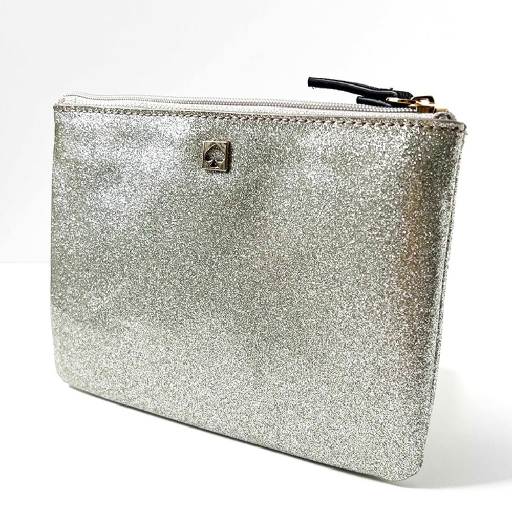 Kate Spade New York Mavis Street Silver Metallic Pouch Clutch Makeup Bag